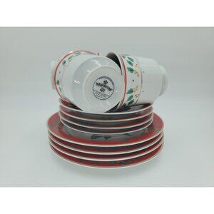 Vintage Royal Heritage Porcelain Poinsettia Christmas Tea Set - 12 pieces